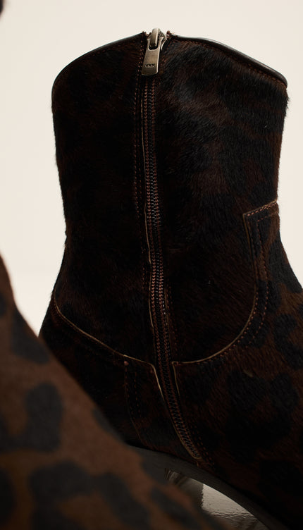 Calf Hair Western Ankle Boots - Black Leopard