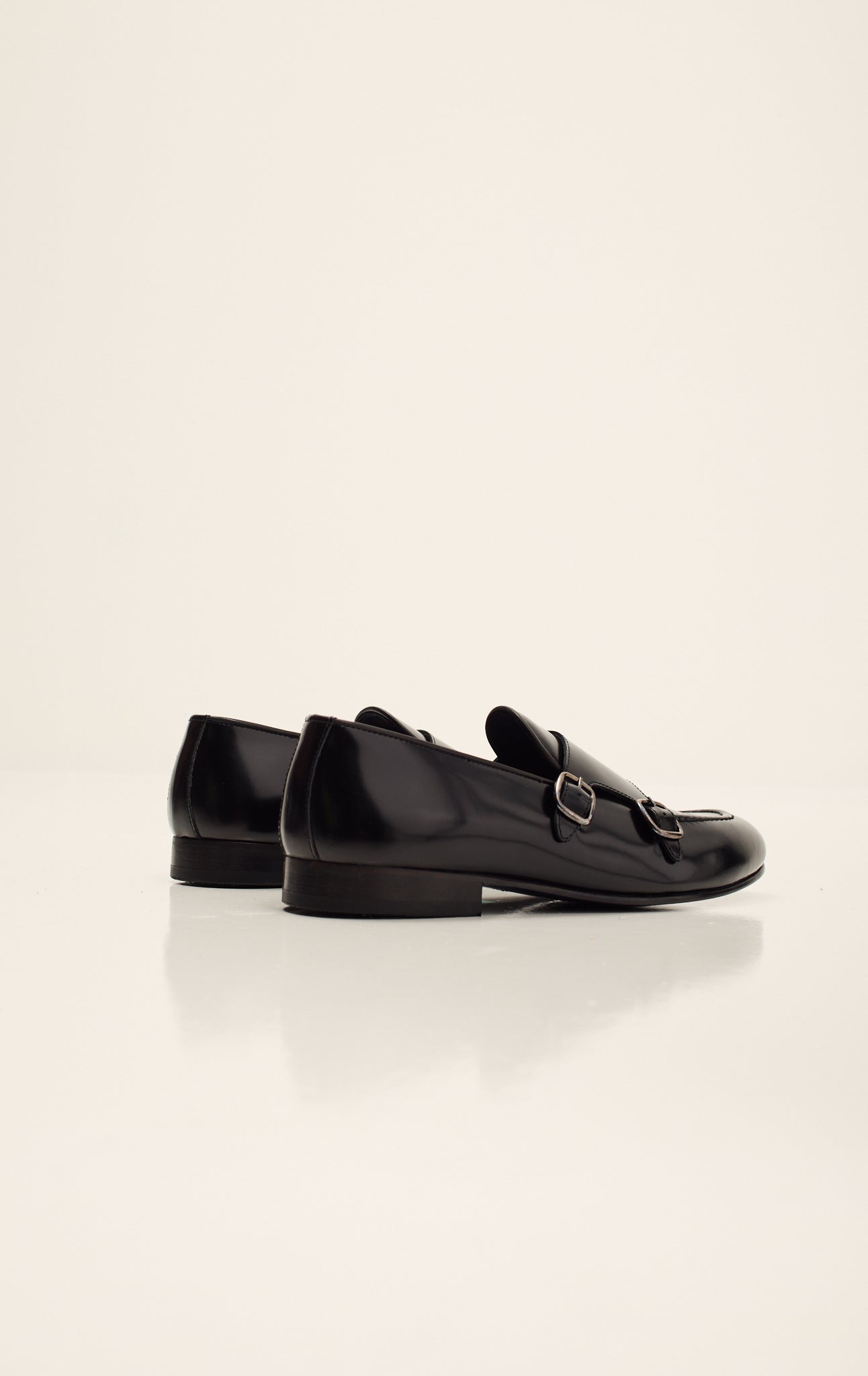 Leather Double Monk Strap Shoes Black Ron Tomson - Main Image