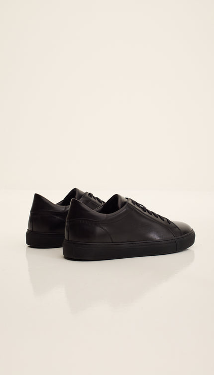 Genuine Leather Court Sneakers - Black