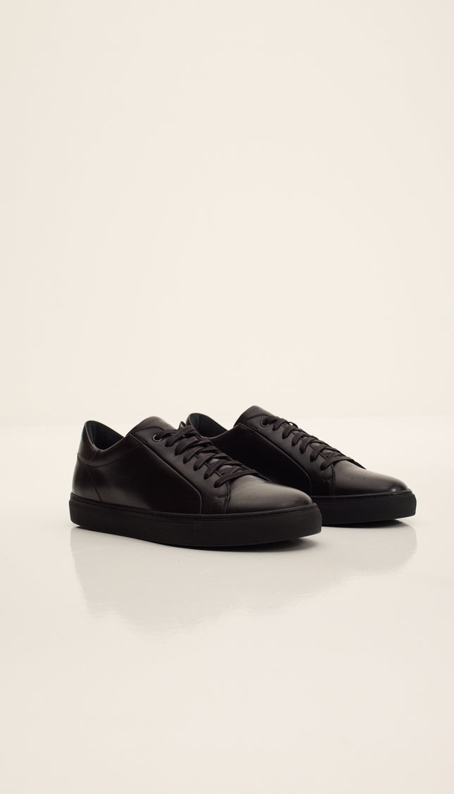 Genuine Leather Court Sneakers - Black