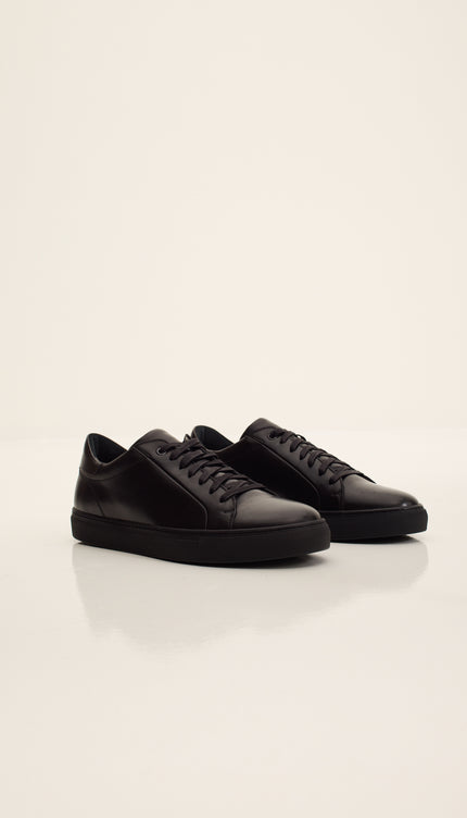 Genuine Leather Court Sneakers - Black