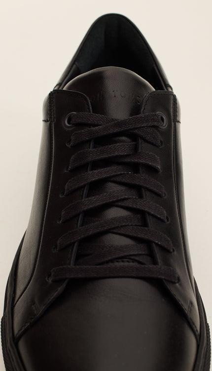 Genuine Leather Court Sneakers - Black