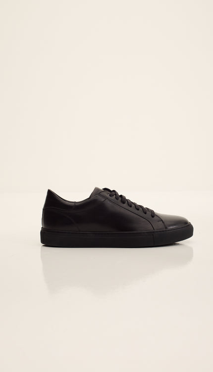 Genuine Leather Court Sneakers - Black