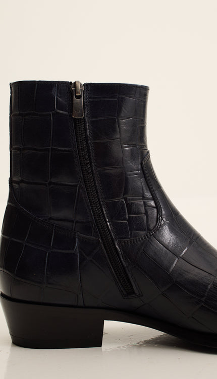 Crock Embossed Side Zip Chelsea Boots  - Navy