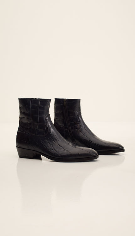 Crock Embossed Side Zip Chelsea Boots  - Navy
