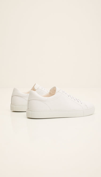 Genuine Leather Court Sneakers - White