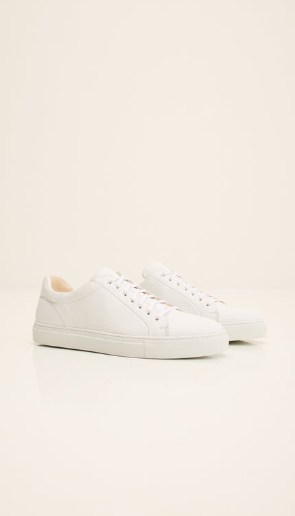 Genuine Leather Court Sneakers - White