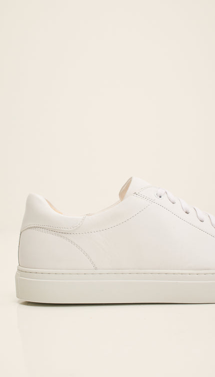 Genuine Leather Court Sneakers - White