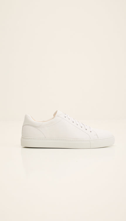 Genuine Leather Court Sneakers - White