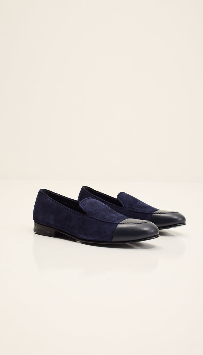 The ''Dipped Toe'' Formal Leather Loafer    - Navy