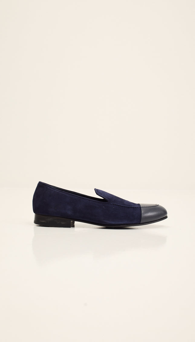 The ''Dipped Toe'' Formal Leather Loafer    - Navy