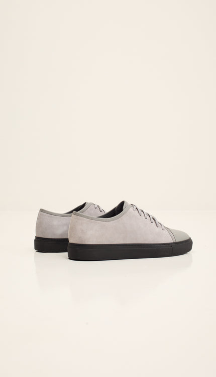 Leather and Suede Court Sneakers - Grey Black