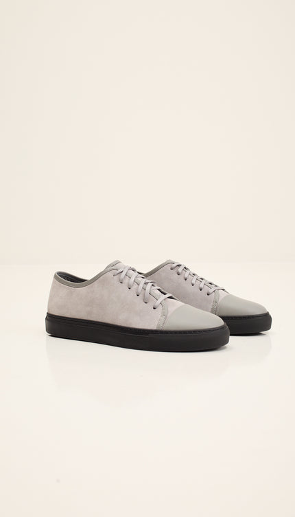 Leather and Suede Court Sneakers - Grey Black