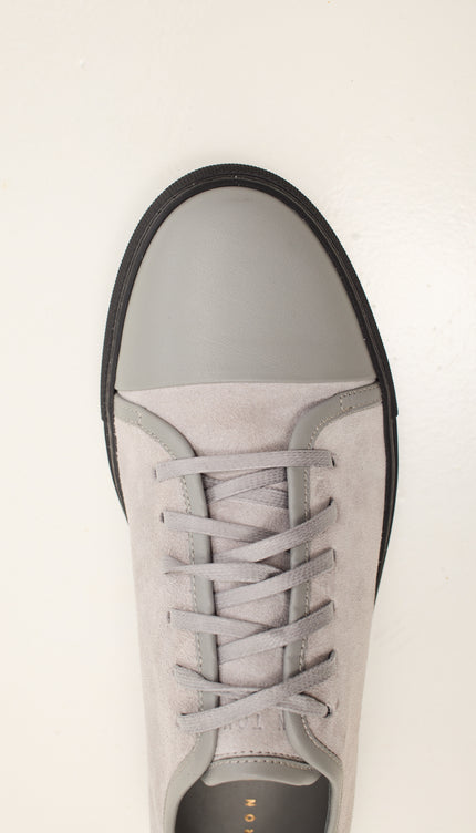 Leather and Suede Court Sneakers - Grey Black
