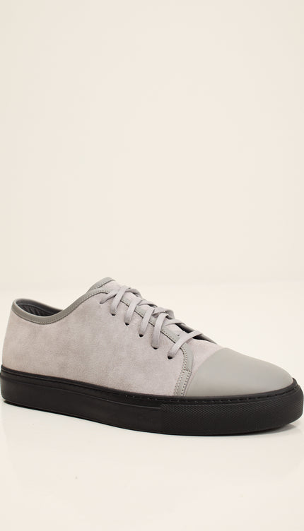 Leather and Suede Court Sneakers - Grey Black