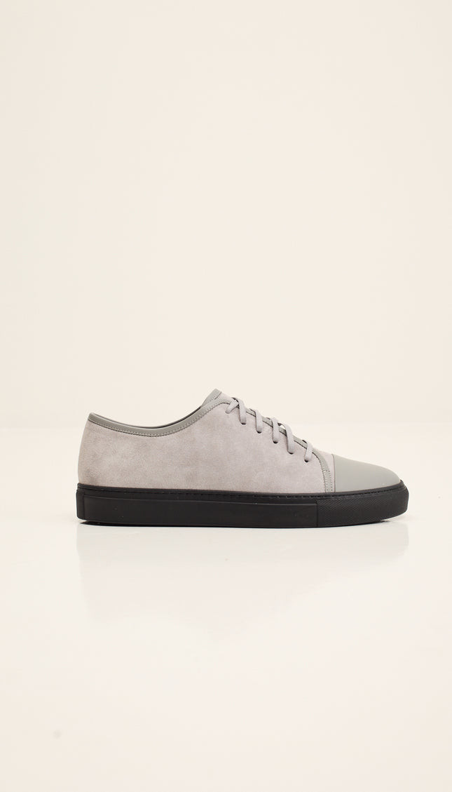 Leather and Suede Court Sneakers - Grey Black