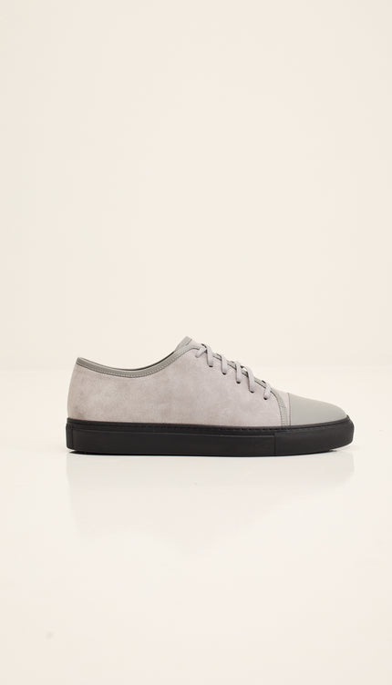 Leather and Suede Court Sneakers - Grey Black