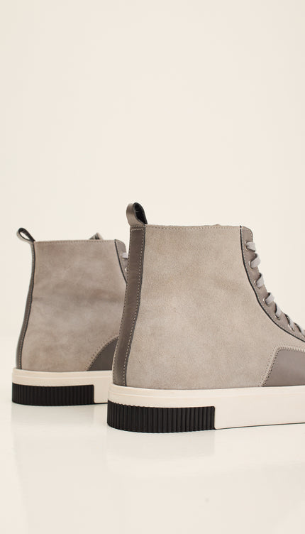 The King Leather and Suede High Tops - Grey Suede