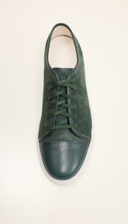 Leather and Suede Court Sneakers - Green White