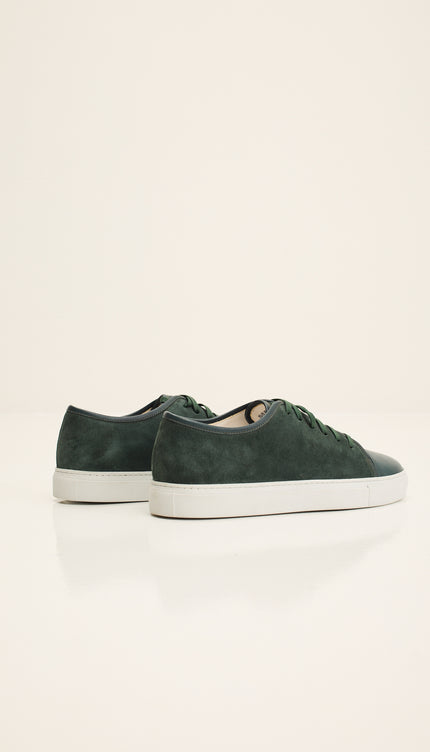 Leather and Suede Court Sneakers - Green White