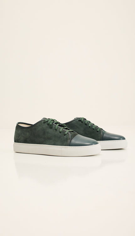 Leather and Suede Court Sneakers - Green White