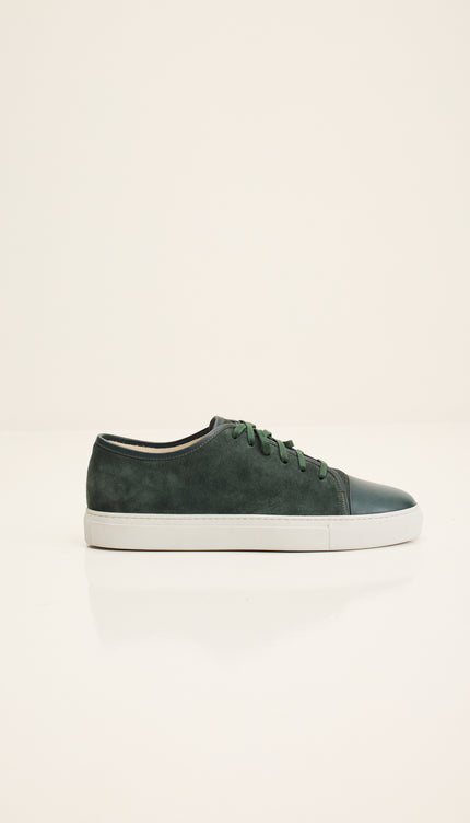 Leather and Suede Court Sneakers - Green White