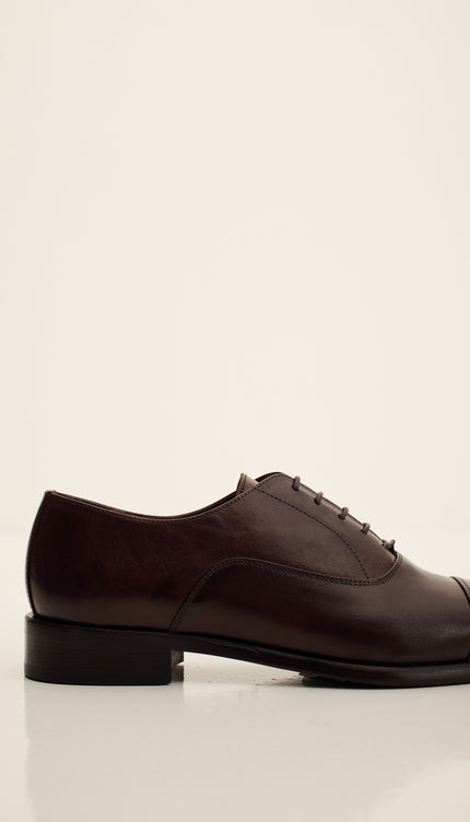 Leather Cap Toe Oxfords - Brown