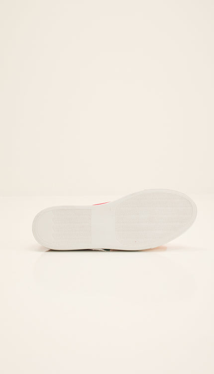 Leather and Suede Court Sneakers - Red White