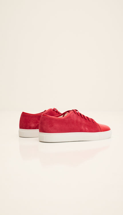 Leather and Suede Court Sneakers - Red White
