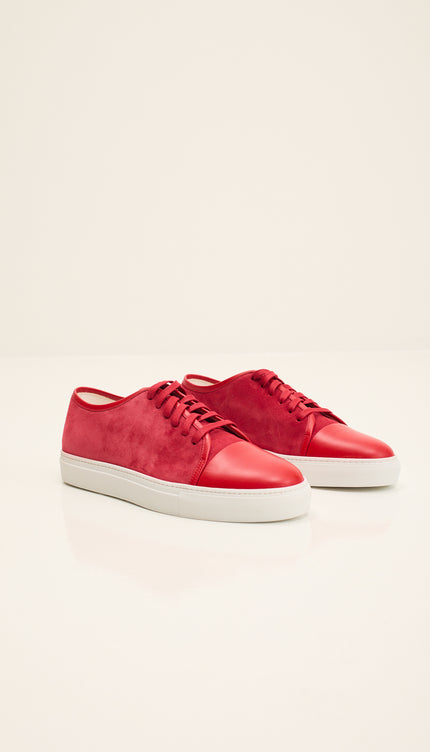 Leather and Suede Court Sneakers - Red White