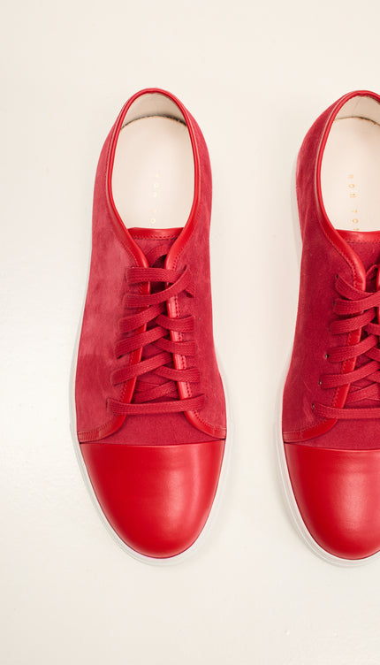 Leather and Suede Court Sneakers - Red White