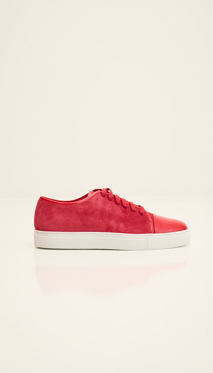 Leather and Suede Court Sneakers - Red White