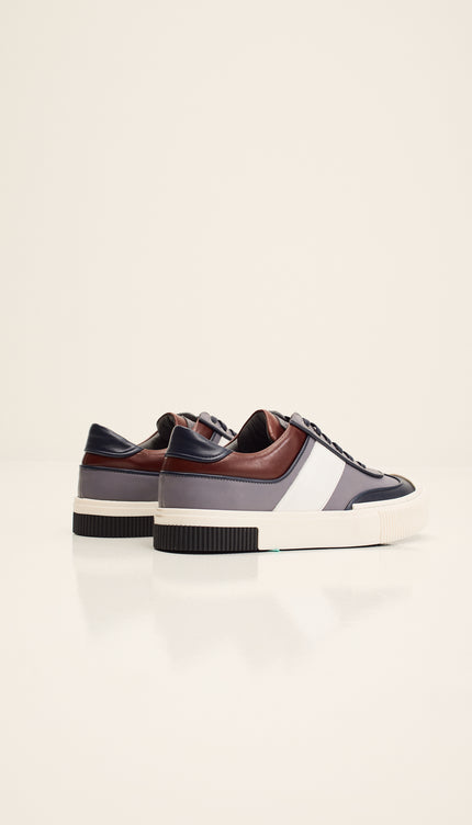 Multi Leather Lace Up Sneakers - Navy White