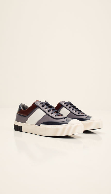 Multi Leather Lace Up Sneakers - Navy White