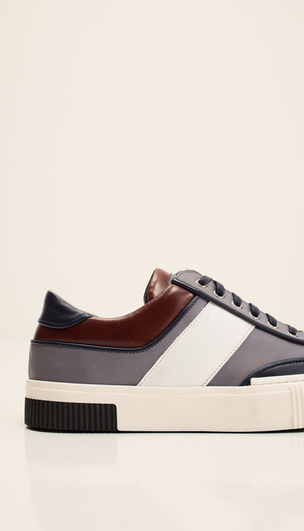 Multi Leather Lace Up Sneakers - Navy White