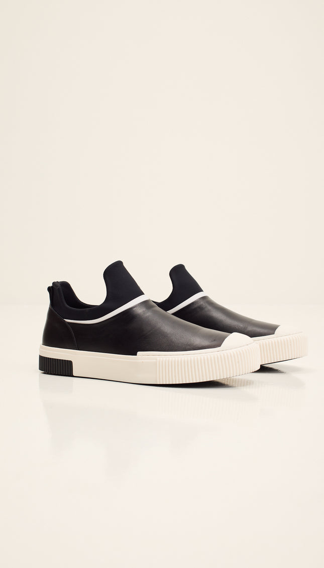 The King - Leather Skate Slip Ons - Neoprene And Leather Black