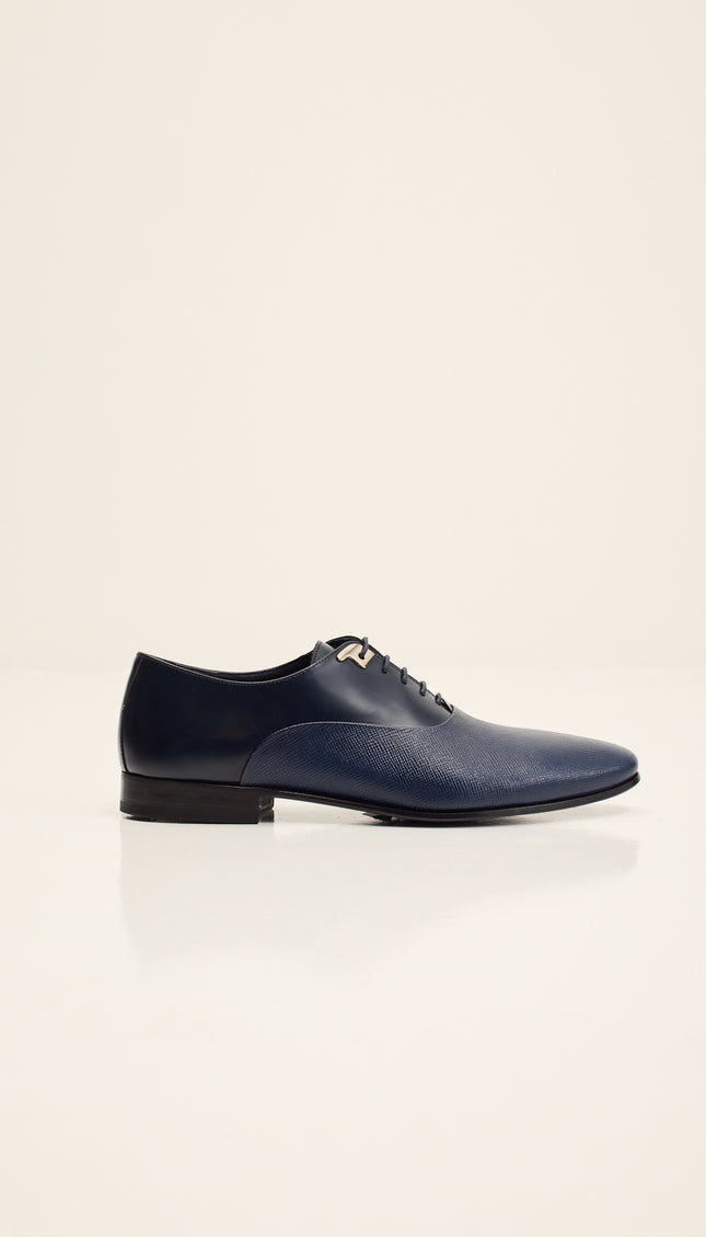 Two Tone Plain Toe Leather Oxfords-  Navy