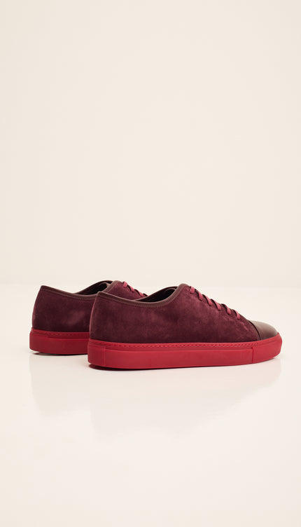 Leather and Suede Court Sneakers - Burgundy Red