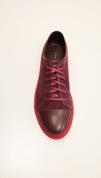 Leather and Suede Court Sneakers - Burgundy Red