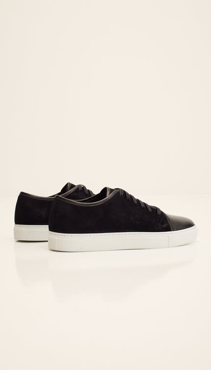Leather and Suede Court Sneakers - Black White