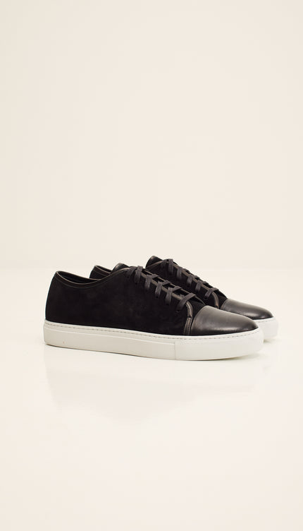 Leather and Suede Court Sneakers - Black White