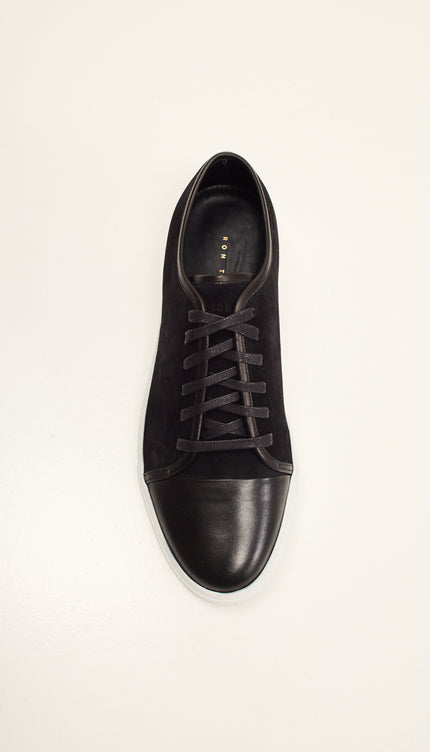 Leather and Suede Court Sneakers - Black White