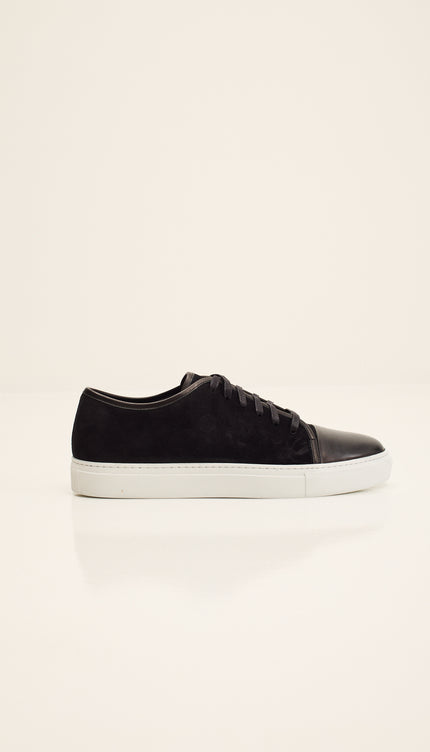 Leather and Suede Court Sneakers - Black White