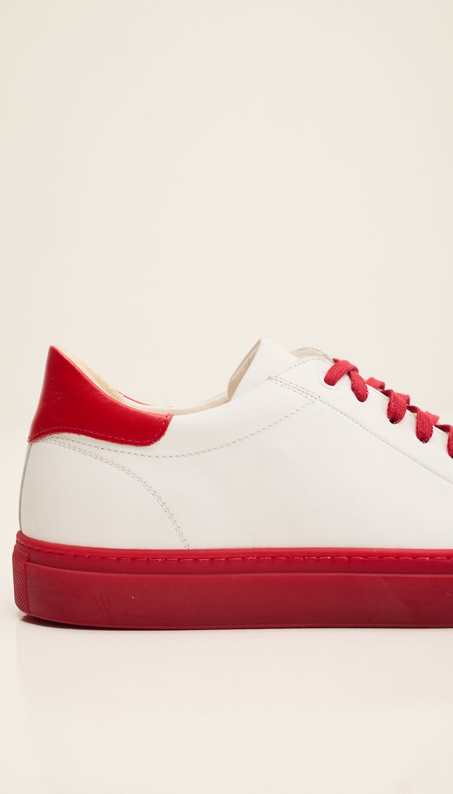 Genuine Leather Court Sneakers - White Red