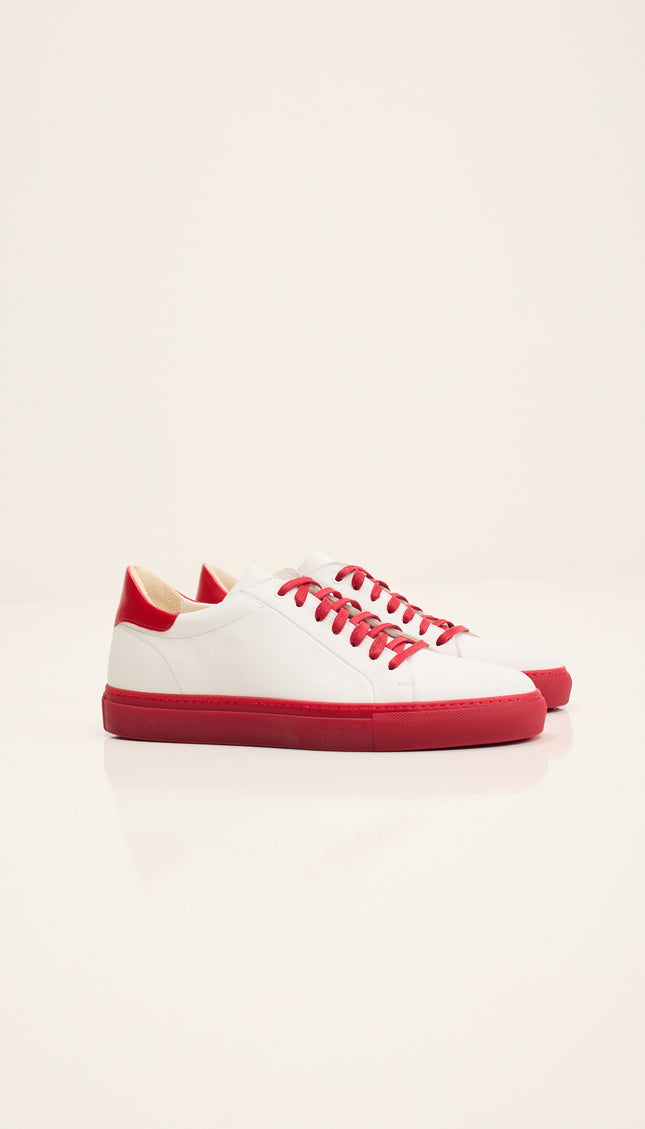 Genuine Leather Court Sneakers - White Red