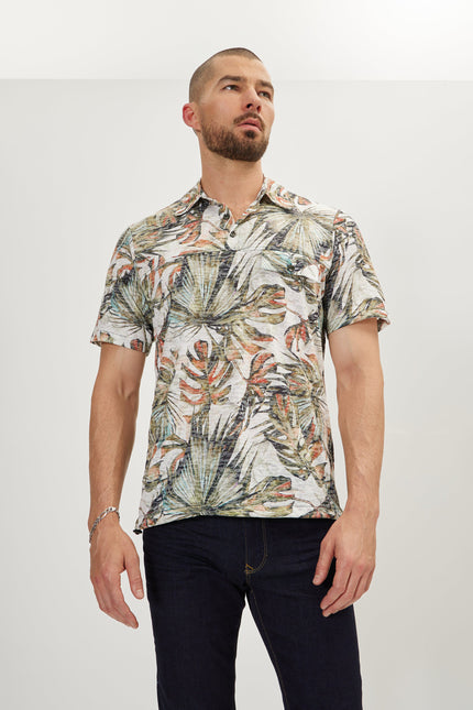 Men's Printed Polo Shirt - Green White | Ron Tomson