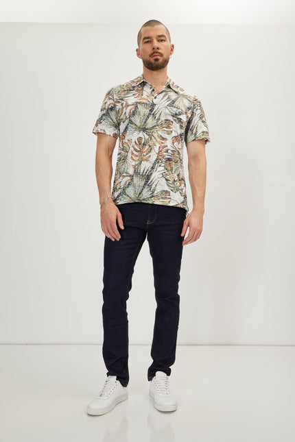 Men's Printed Polo Shirt - Green White | Ron Tomson