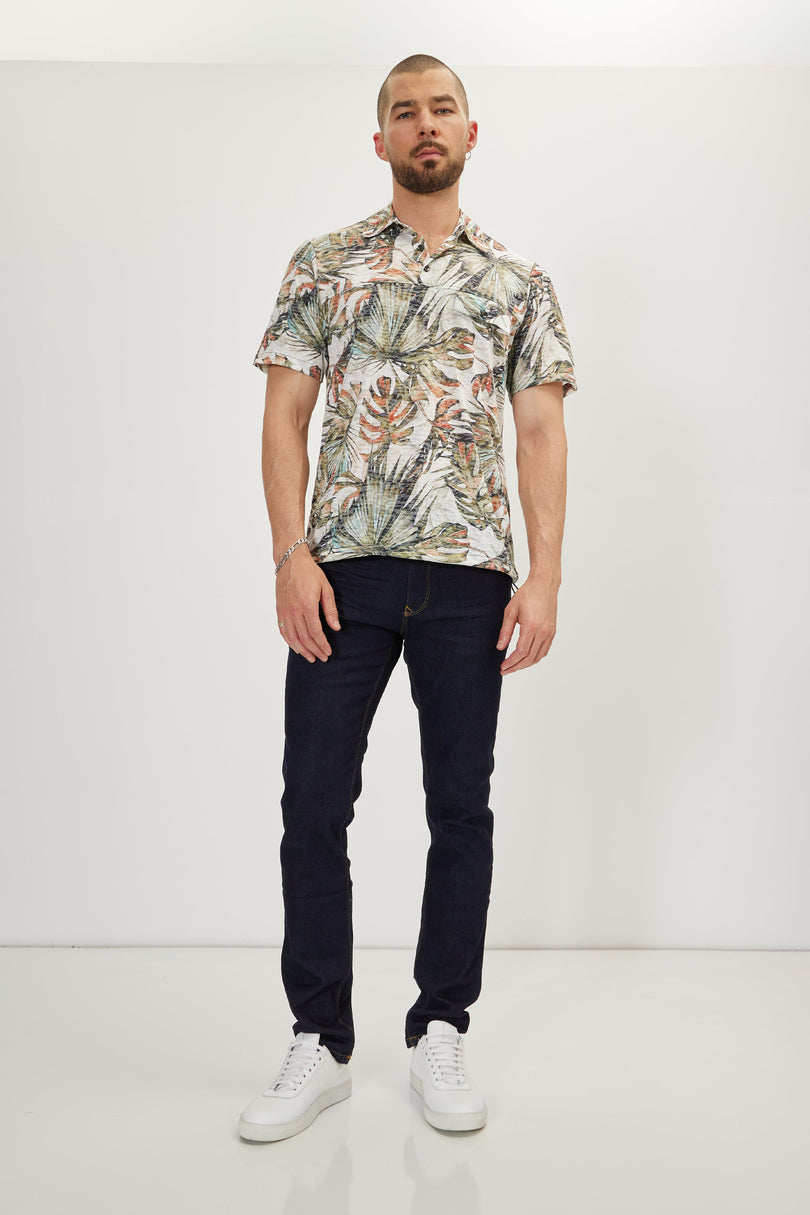 Men's Printed Polo Shirt - Green White | Ron Tomson