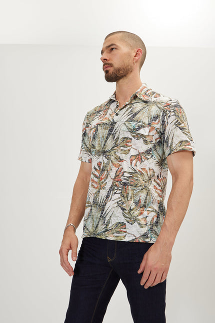 Men's Printed Polo Shirt - Green White | Ron Tomson