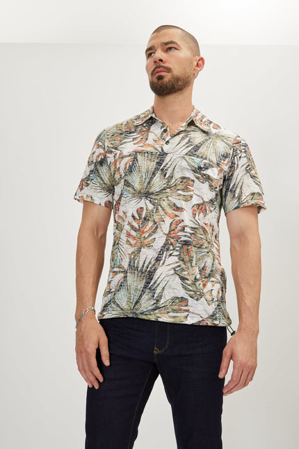 Men's Printed Polo Shirt - Green White | Ron Tomson